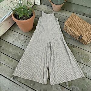 Max Studio Linen Blend Jumpsuit Onesie.
Blue/White Ticking Stripe. Size:Small